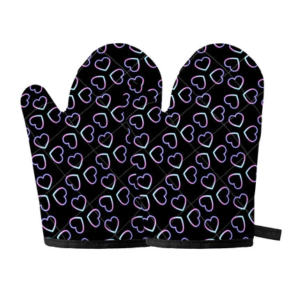 Lights Heart Pattern Print Oven Mitts