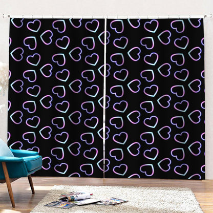 Lights Heart Pattern Print Pencil Pleat Curtains