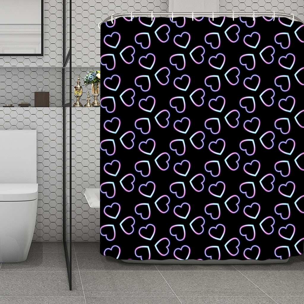 Lights Heart Pattern Print Polyester Shower Curtain