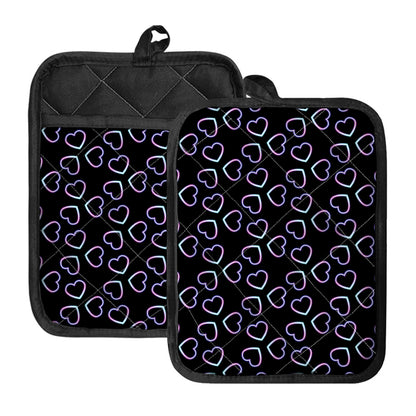 Lights Heart Pattern Print Pot Holders With Pocket