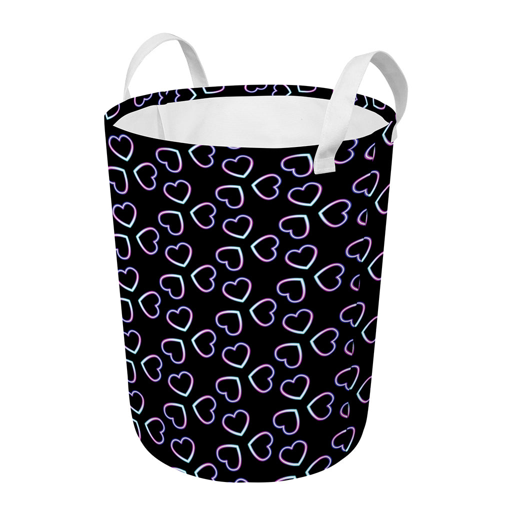 Lights Heart Pattern Print Round Laundry Basket