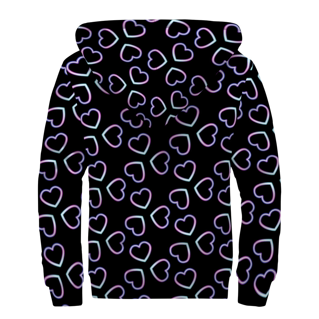 Lights Heart Pattern Print Sherpa Lined Zip Up Hoodie