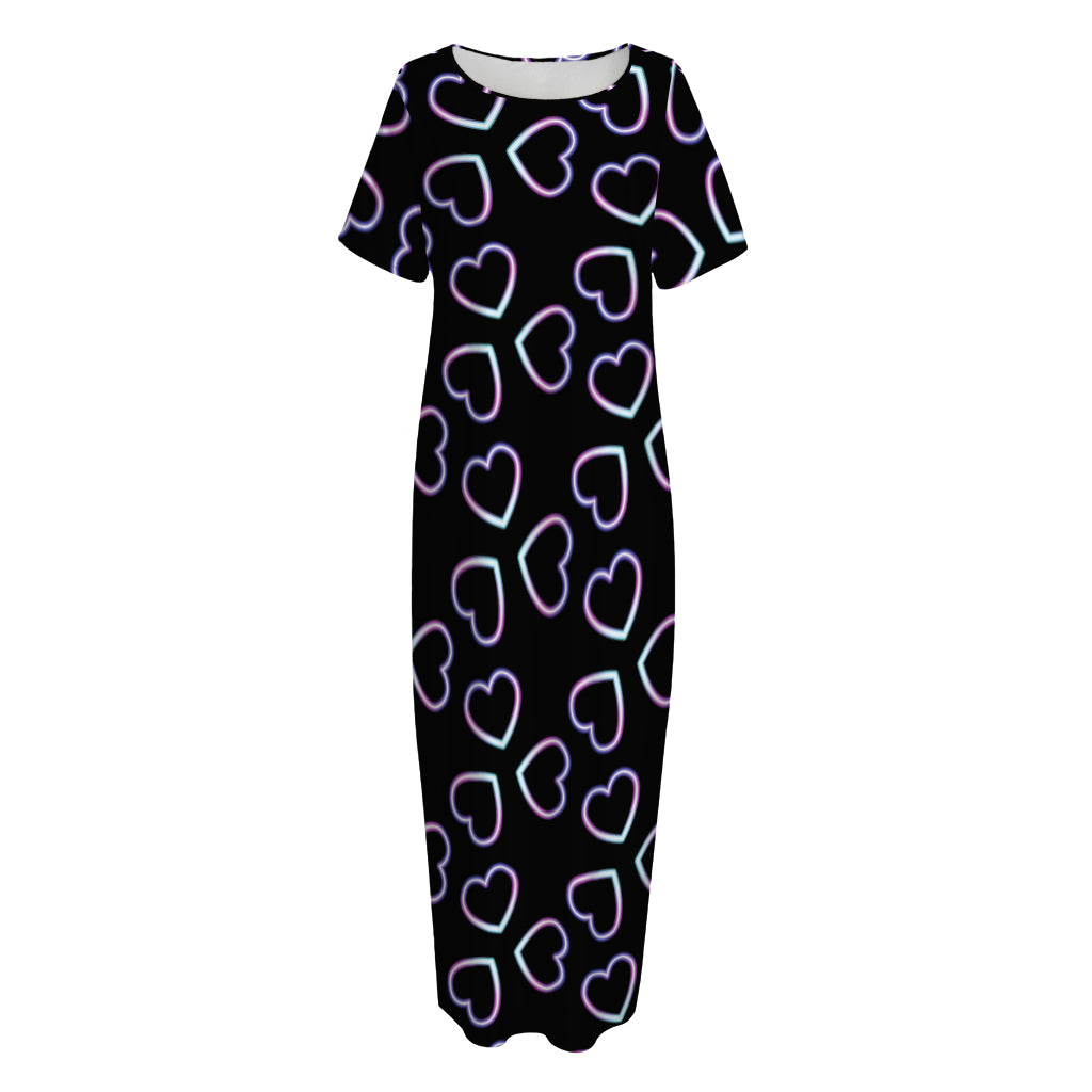 Lights Heart Pattern Print Short Sleeve Long Nightdress