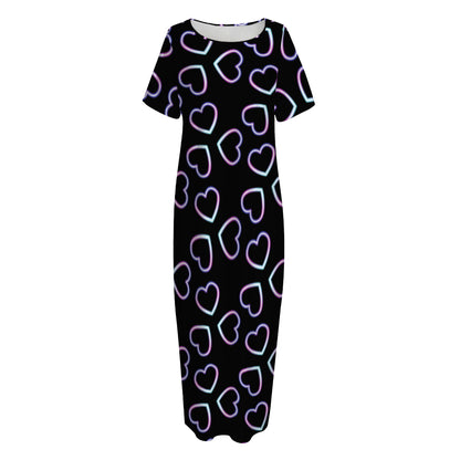 Lights Heart Pattern Print Short Sleeve Long Nightdress