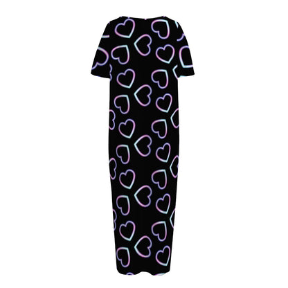 Lights Heart Pattern Print Short Sleeve Long Nightdress