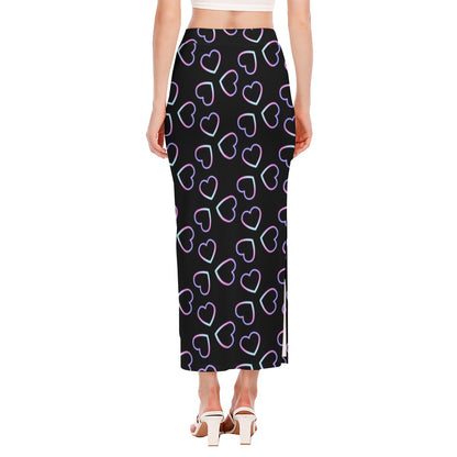 Lights Heart Pattern Print Side Slit Maxi Skirt