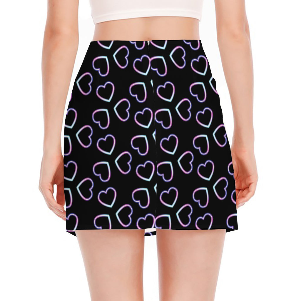 Lights Heart Pattern Print Side Slit Mini Skirt