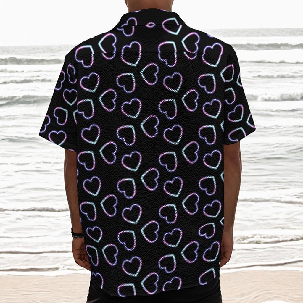 Lights Heart Pattern Print Textured Short Sleeve Shirt