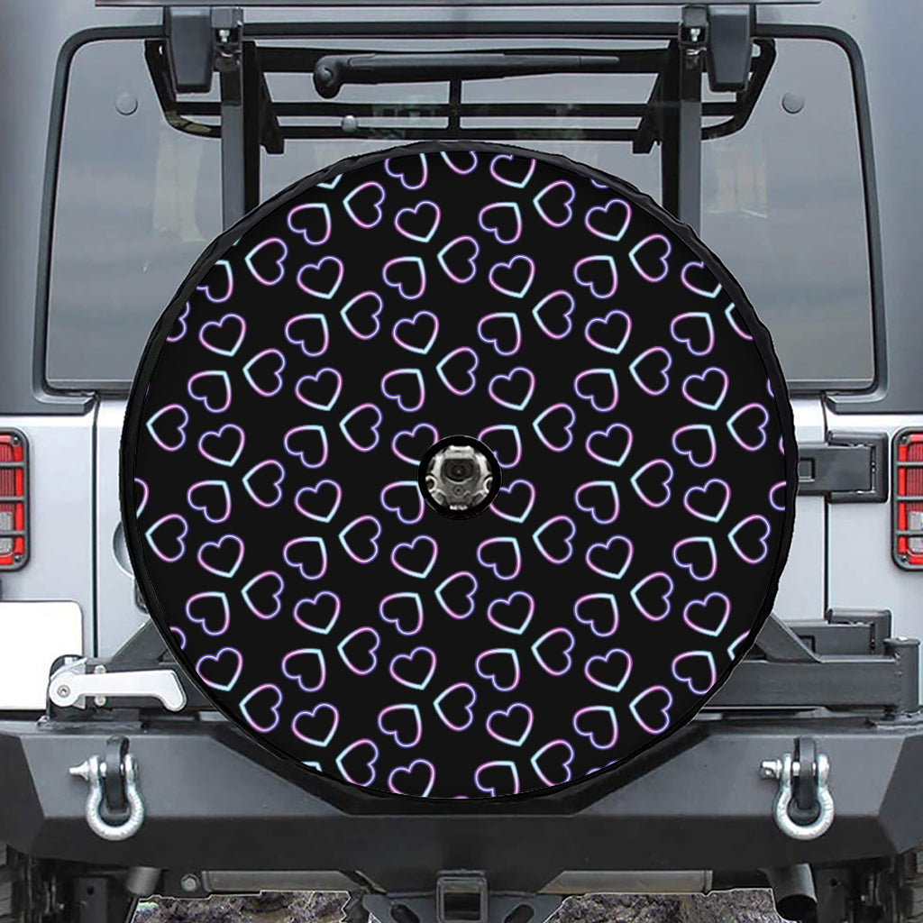 Lights Heart Pattern Print Tire Cover With Camera Hole