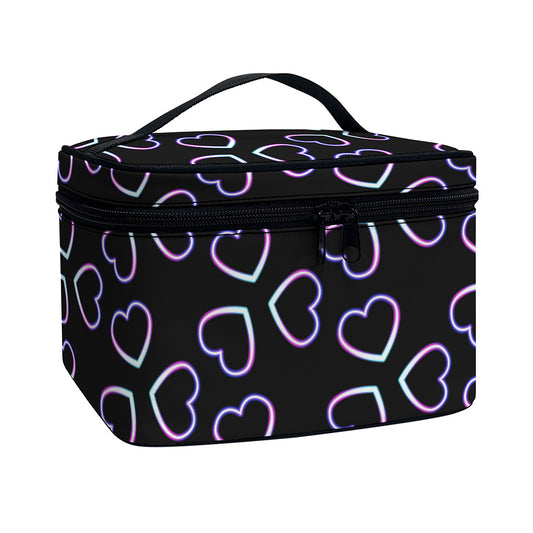 Lights Heart Pattern Print Travel Makeup Bag
