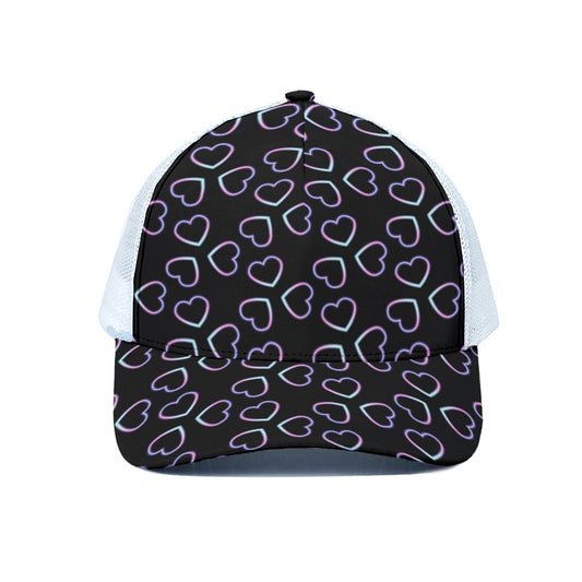 Lights Heart Pattern Print White Mesh Trucker Cap