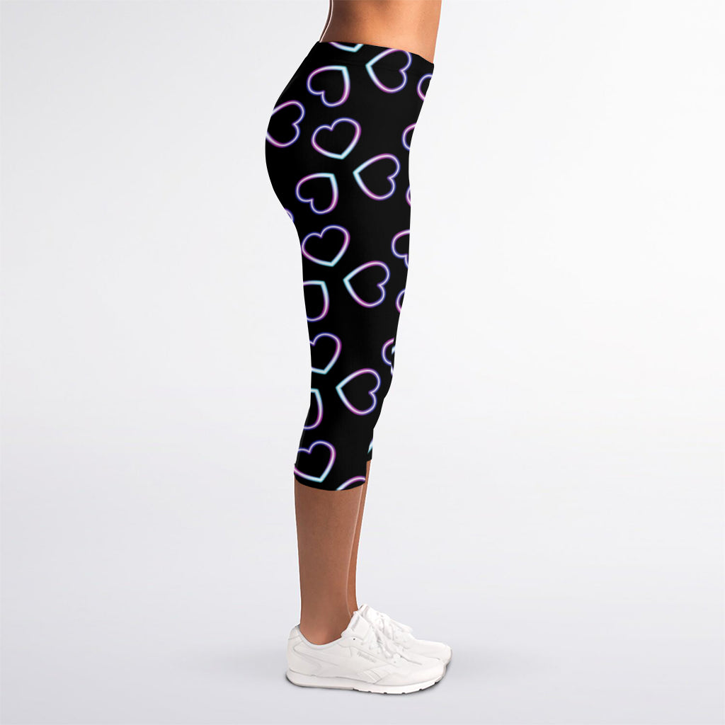 Lights Heart Pattern Print Women's Capri Leggings