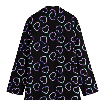 Lights Heart Pattern Print Women's Cotton Blazer