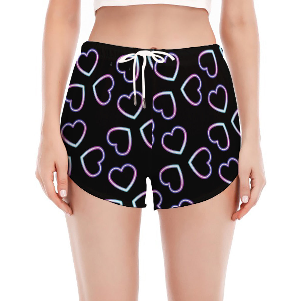 Lights Heart Pattern Print Women's Split Running Shorts
