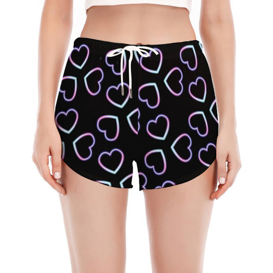 Lights Heart Pattern Print Women's Split Running Shorts