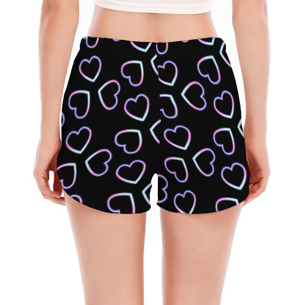 Lights Heart Pattern Print Women's Split Running Shorts