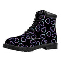Lights Heart Pattern Print Padded Collar Lace Up Boots