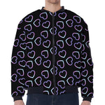 Lights Heart Pattern Print Zip Sleeve Bomber Jacket