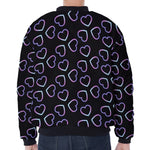 Lights Heart Pattern Print Zip Sleeve Bomber Jacket
