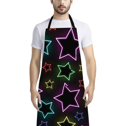 Lights Star Pattern Print Bib Apron With Pocket