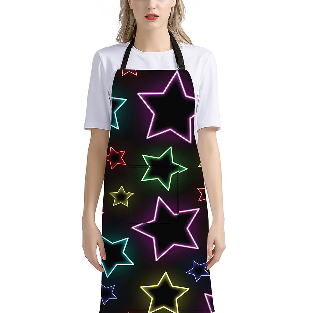 Lights Star Pattern Print Bib Apron With Pocket