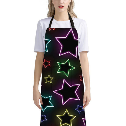 Lights Star Pattern Print Bib Apron With Pocket