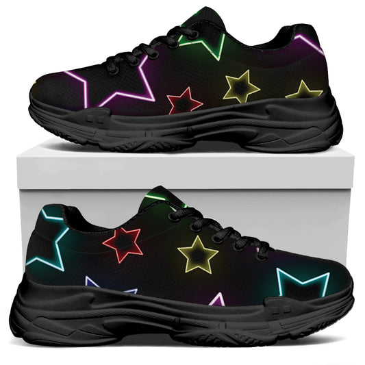 Lights Star Pattern Print Black Chunky Shoes