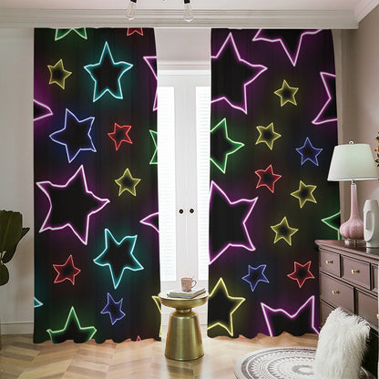 Lights Star Pattern Print Blackout Pencil Pleat Curtains
