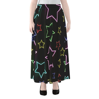 Lights Star Pattern Print Chiffon Maxi Skirt