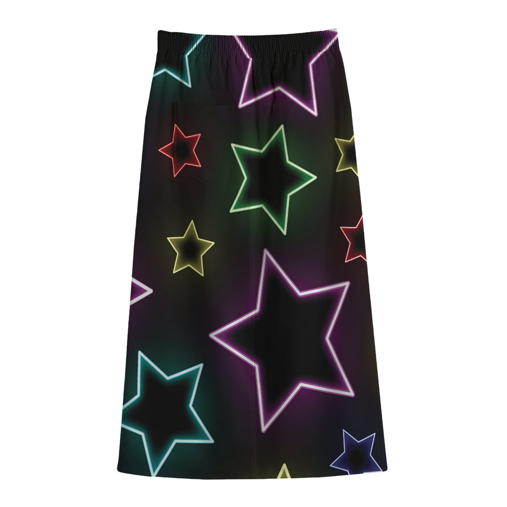 Lights Star Pattern Print Cotton Front Slit Maxi Skirt