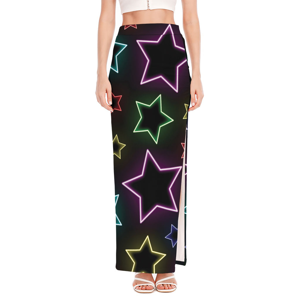 Lights Star Pattern Print High Slit Maxi Skirt