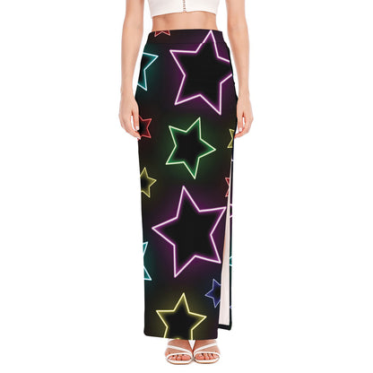 Lights Star Pattern Print High Slit Maxi Skirt
