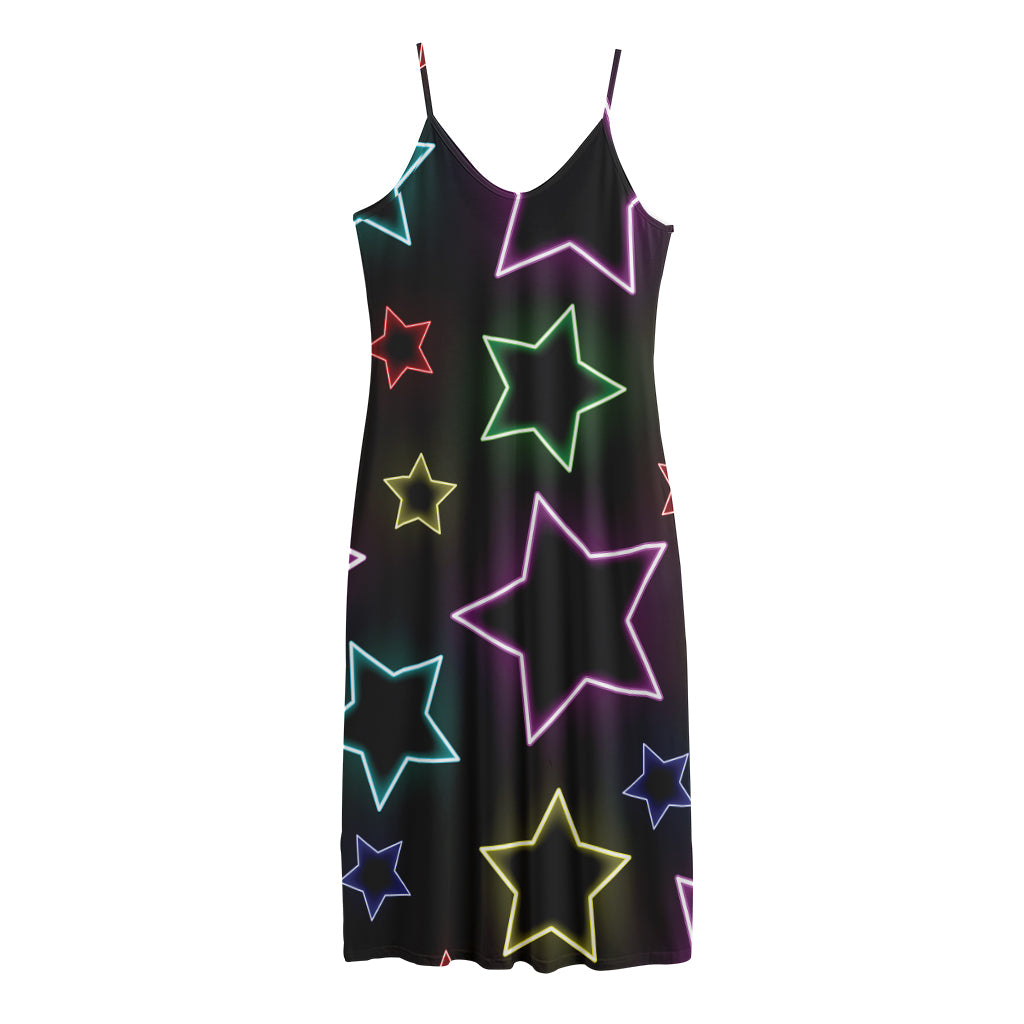 Lights Star Pattern Print Jersey Midi Cami Dress