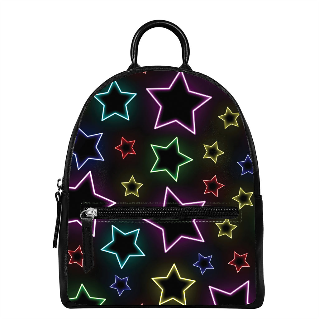 Lights Star Pattern Print Leather Backpack