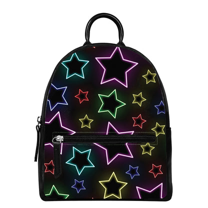 Lights Star Pattern Print Leather Backpack