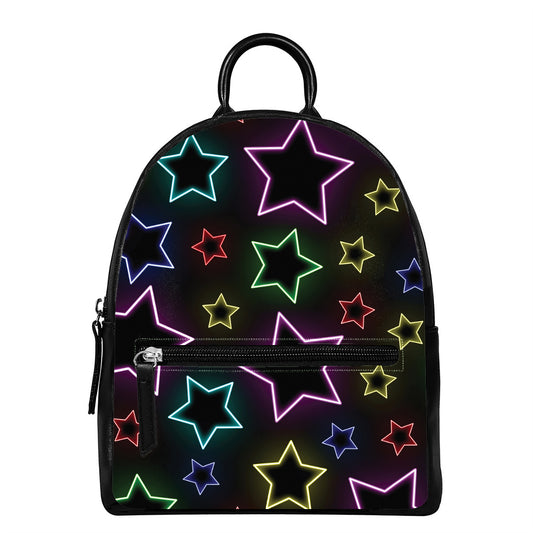 Lights Star Pattern Print Leather Backpack
