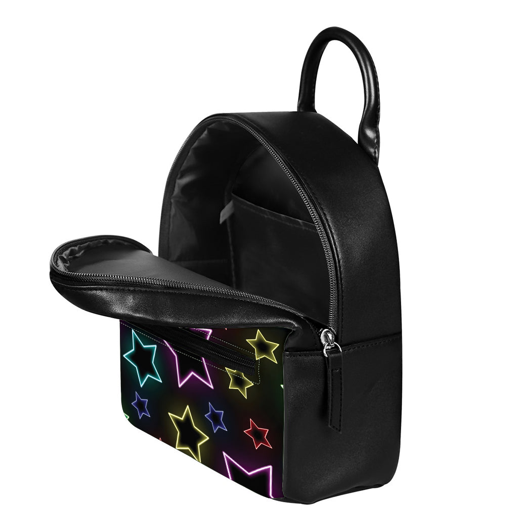 Lights Star Pattern Print Leather Backpack