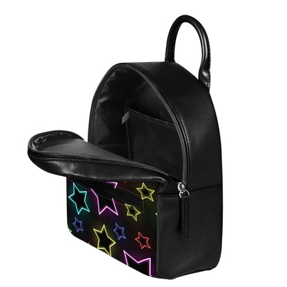Lights Star Pattern Print Leather Backpack