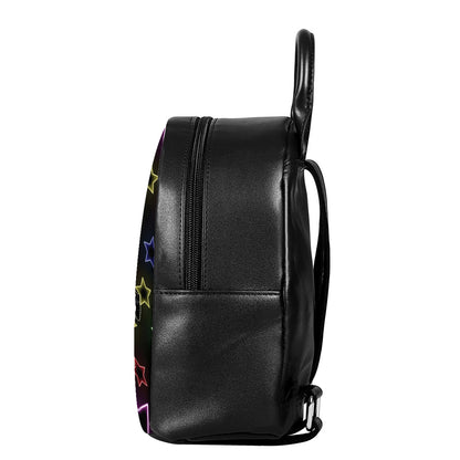 Lights Star Pattern Print Leather Backpack
