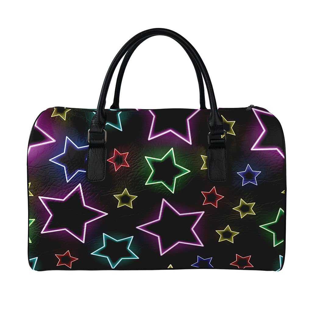 Lights Star Pattern Print Leather Duffle Bag