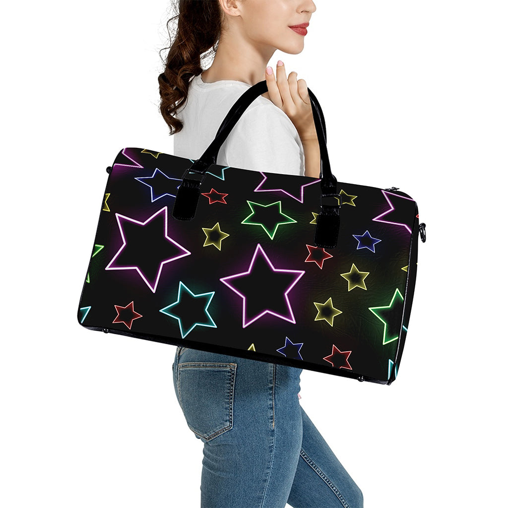 Lights Star Pattern Print Leather Duffle Bag