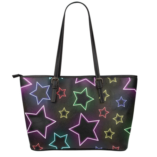 Lights Star Pattern Print Leather Tote Bag