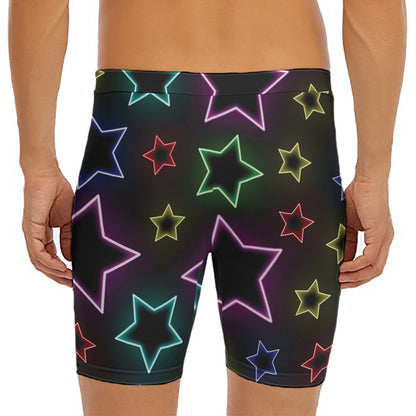 Lights Star Pattern Print Men's Long Boxer Briefs