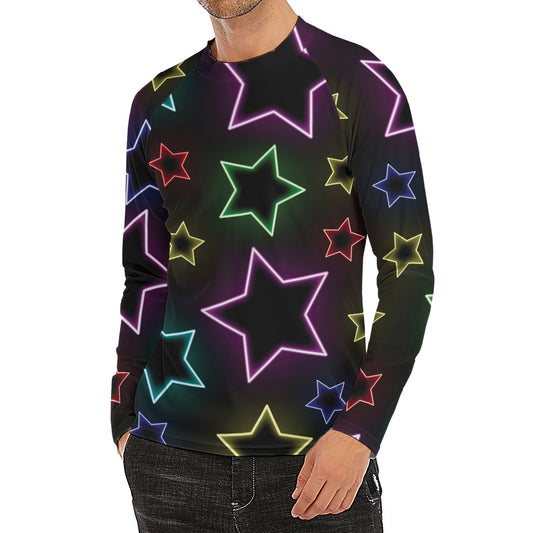 Lights Star Pattern Print Men's Long Sleeve Rash Guard