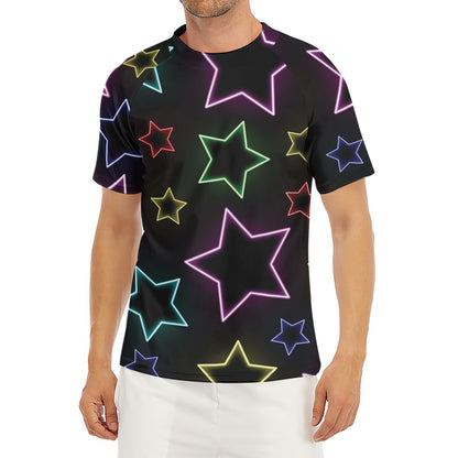 Lights Star Pattern Print Men's Short Sleeve Rash Guard