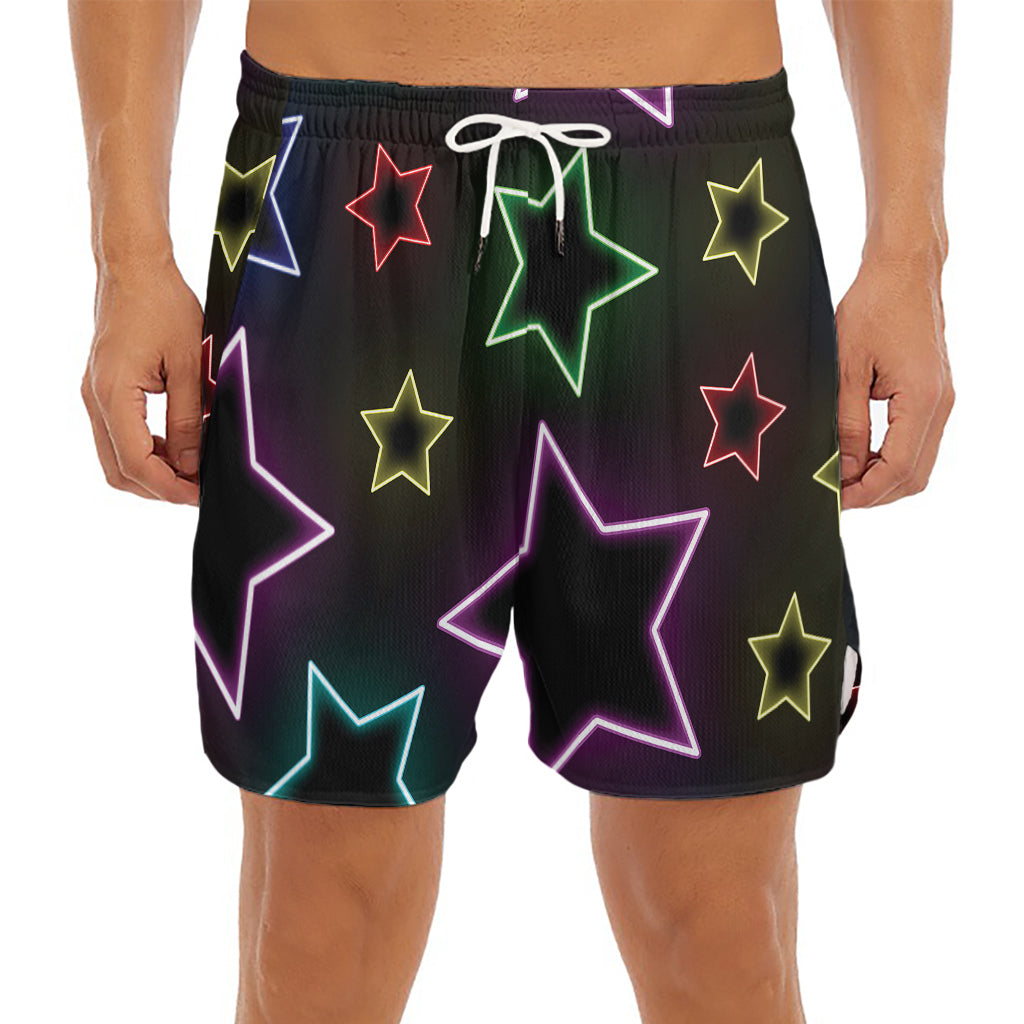 Lights Star Pattern Print Men's Split Running Shorts