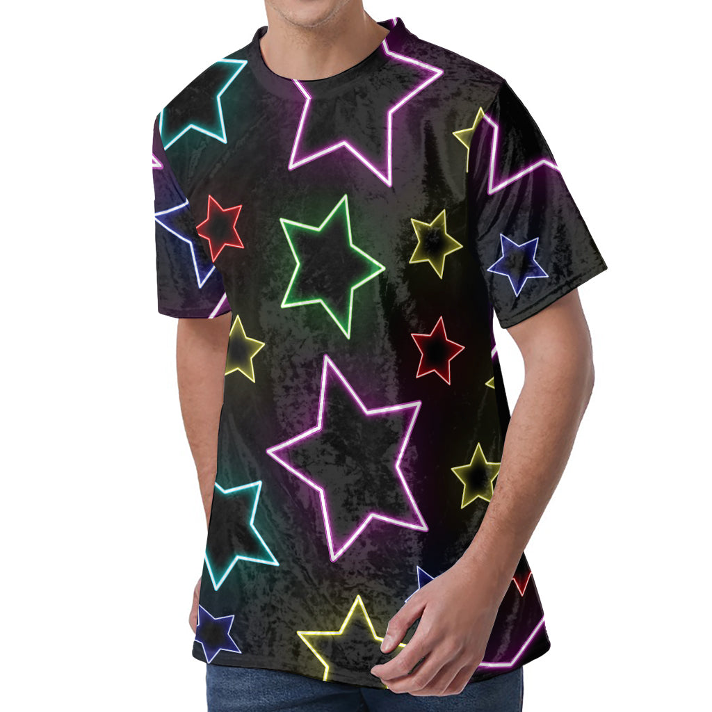 Lights Star Pattern Print Men's Velvet T-Shirt