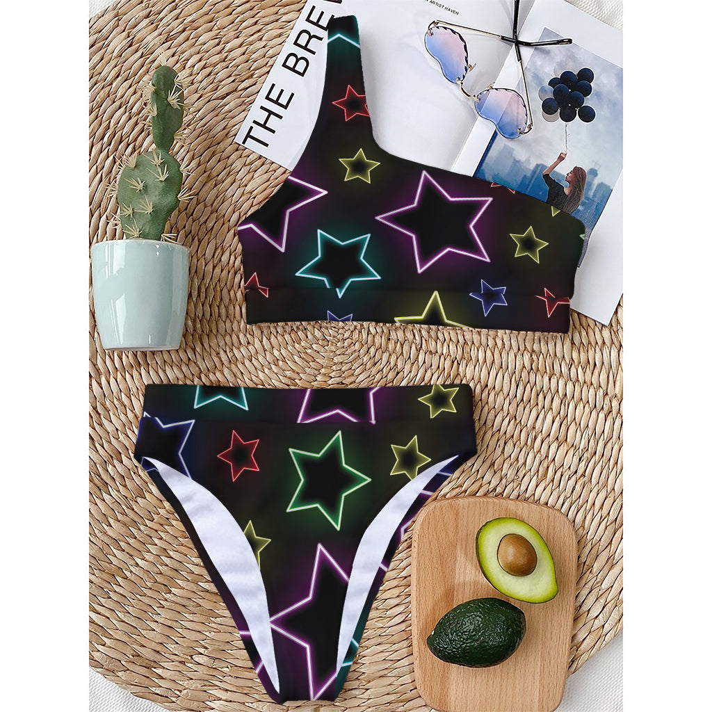 Lights Star Pattern Print One Shoulder Bikini Top