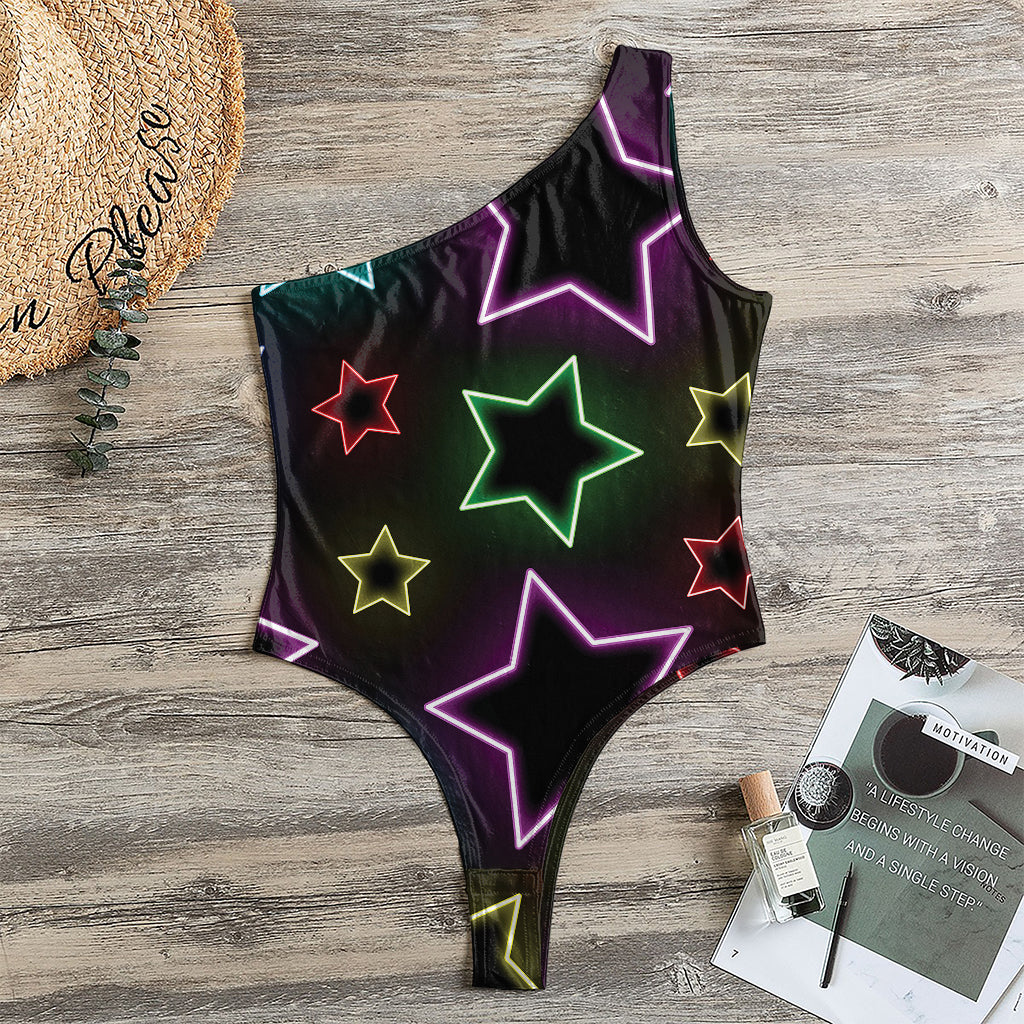 Lights Star Pattern Print One Shoulder Bodysuit