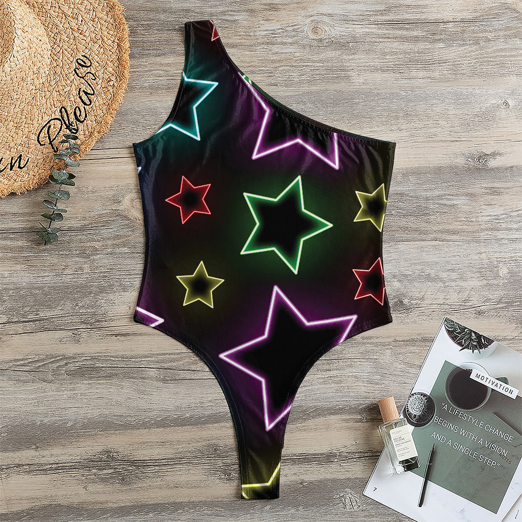 Lights Star Pattern Print One Shoulder Bodysuit